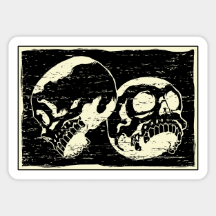 Twin Skulls Retro White Distressed Lineart Sticker